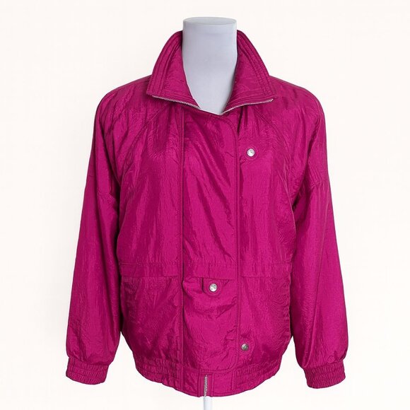 Andy Johns Nylon Parachute Jacket Womens M Magenta 80s Windbreaker Retro Zip Up - Picture 3 of 16